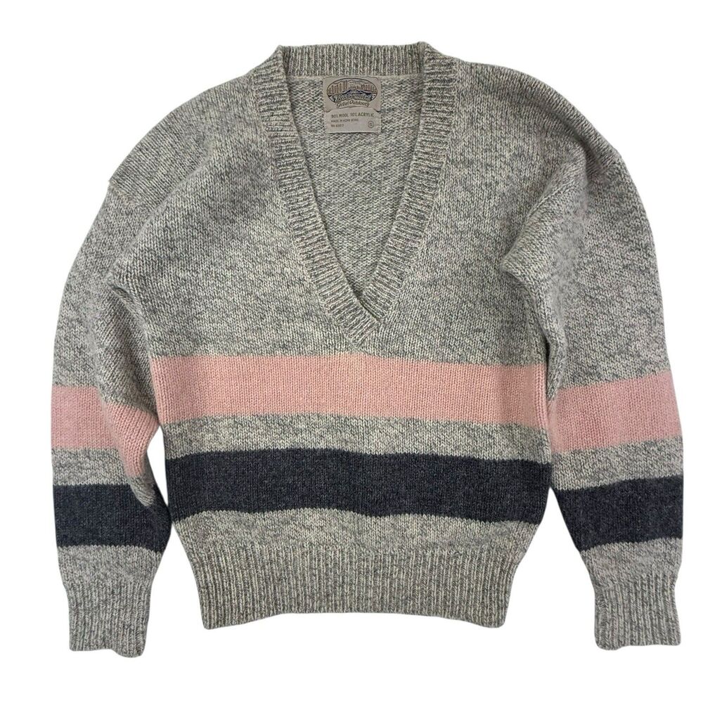 Vintage Britches Great Outdoors Sweater Women Small Wool Blend Gray Pink 80s 90s